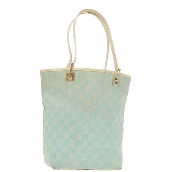 GUCCI GG Canvas Tote Bag Light Blue Gold 002 002 - Picture 1 of 16